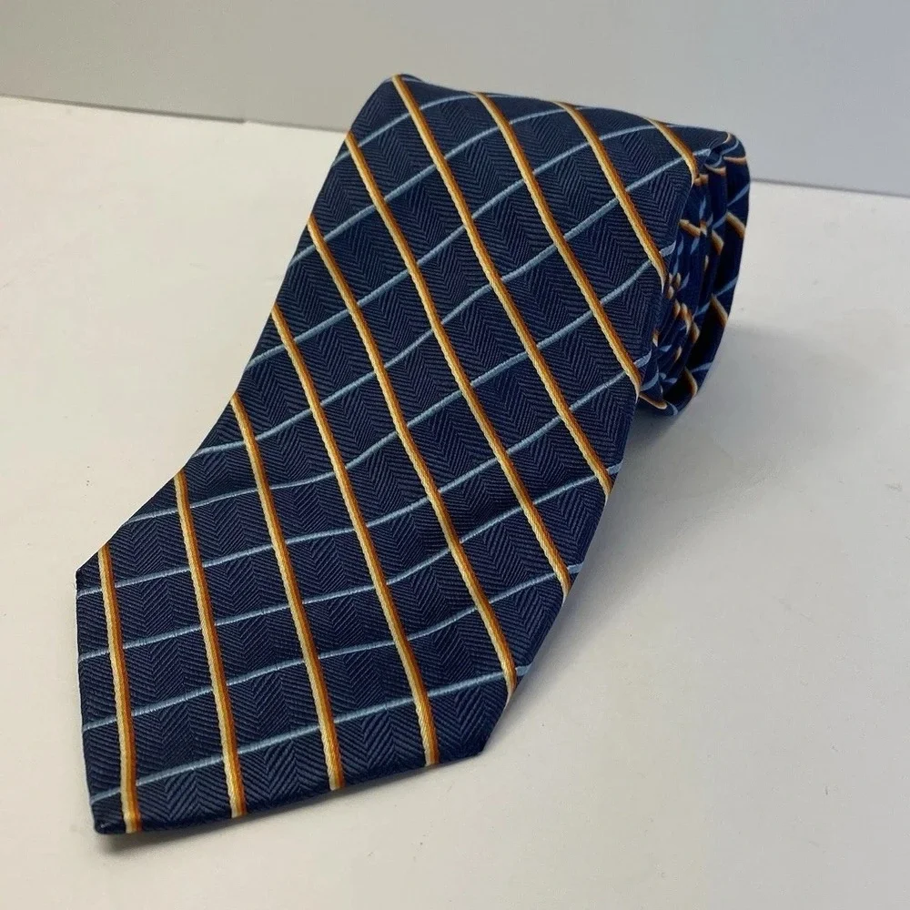 Jos.A.‎ Bank 100% Silk Plaid Pattern Made In Italy Tie. Blue Yellow Red